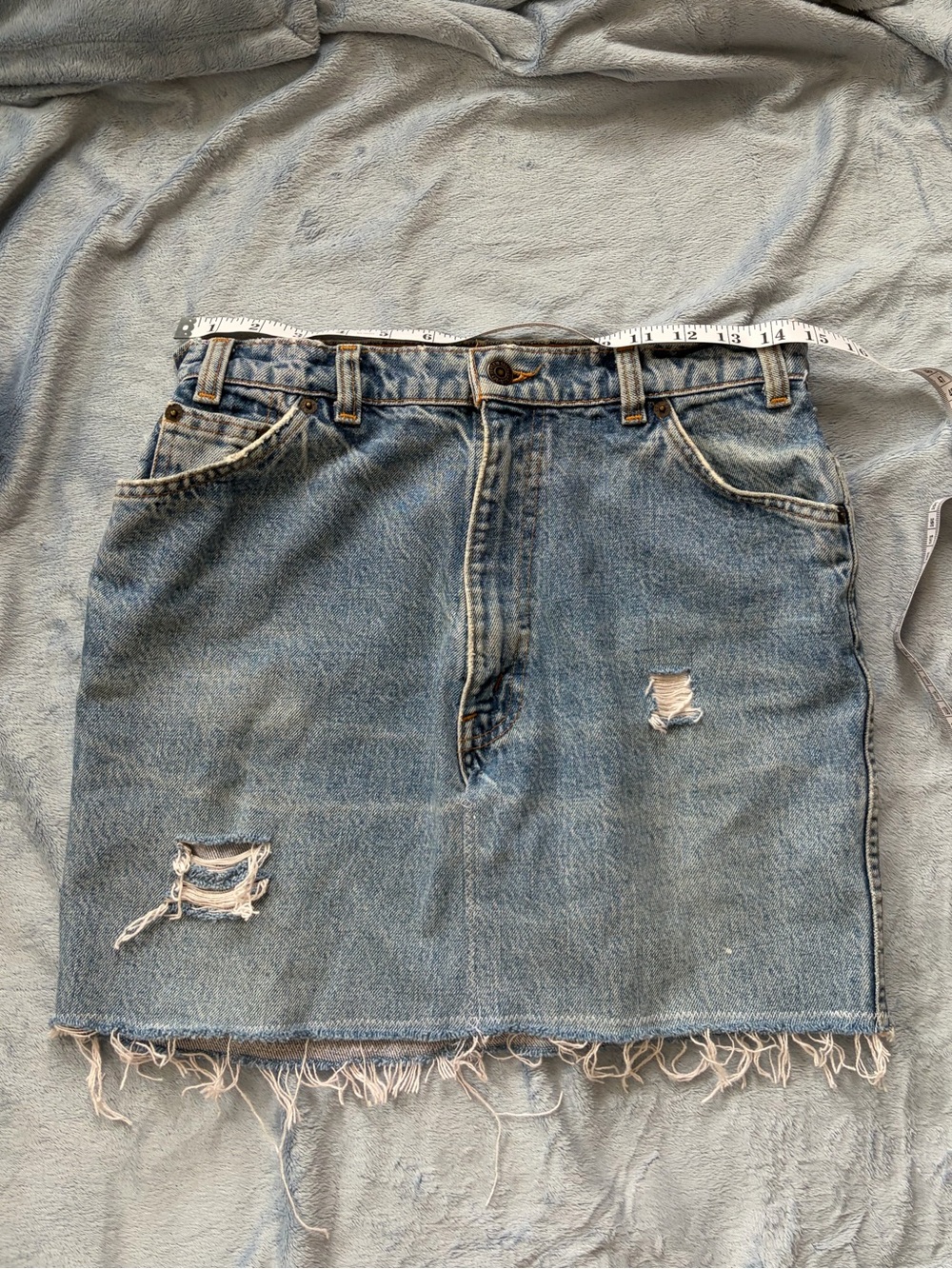 Levi's Light Blue Distressed Denim Mini Skirt vintage y2k orange tag fringe hip
